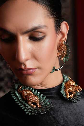 Shop_Cao Jewellery_Green Panther Motif Necklace Set _Online_at_Aza_Fashions