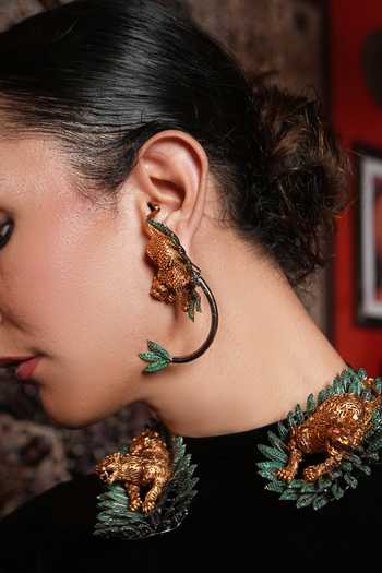 Cao Jewellery_Green Panther Motif Necklace Set _at_Aza_Fashions