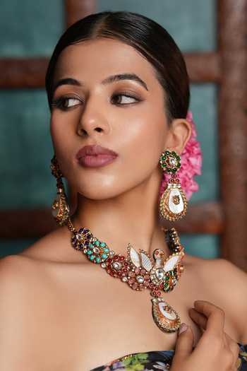 Shop_Cao Jewellery_Multi Color Eagle Motif Pendant Necklace Set _at_Aza_Fashions