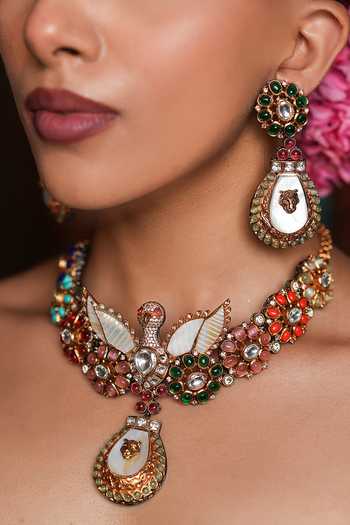 Buy_Cao Jewellery_Multi Color Eagle Motif Pendant Necklace Set _Online_at_Aza_Fashions