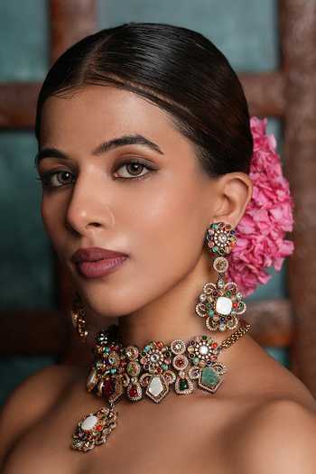 Cao Jewellery_Multi Color Gemstone Embellished Necklace Set _Online_at_Aza_Fashions