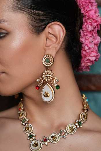 Shop_Cao Jewellery_Multi Color Bead Embellished Pendant Necklace Set _at_Aza_Fashions