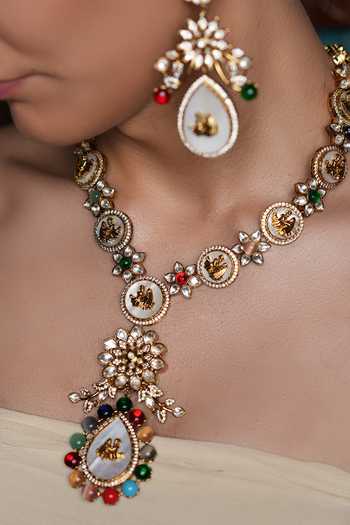 Buy_Cao Jewellery_Multi Color Bead Embellished Pendant Necklace Set _Online_at_Aza_Fashions