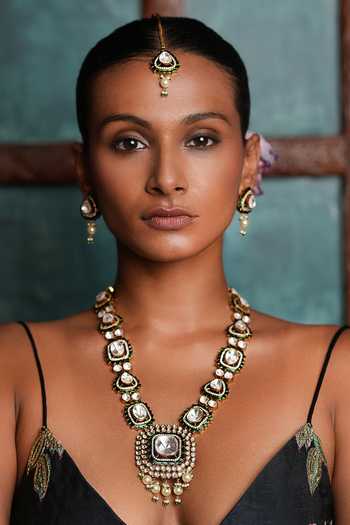 Cao Jewellery_White Polki Embellished Pendant Necklace Set _Online_at_Aza_Fashions