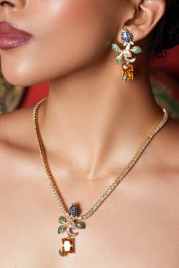 Buy_Cao Jewellery_Gold Plated Cubic Zirconia Embellished Pendant Necklace Set _Online_at_Aza_Fashions