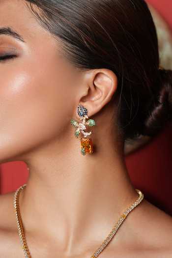 Shop_Cao Jewellery_Gold Plated Cubic Zirconia Embellished Pendant Necklace Set _Online_at_Aza_Fashions