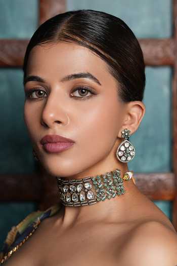 Cao Jewellery_Green Stone Embellished Choker Set _Online_at_Aza_Fashions