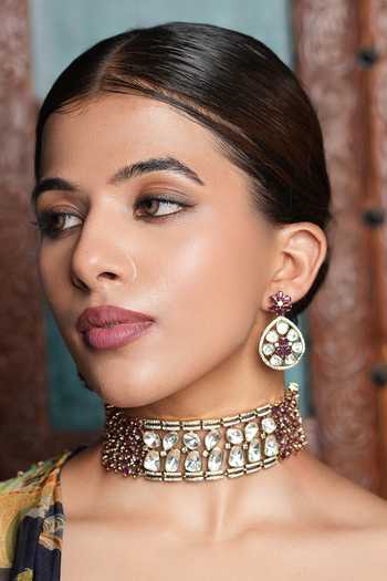 Shop_Cao Jewellery_White Stone Embellished Choker Set _at_Aza_Fashions