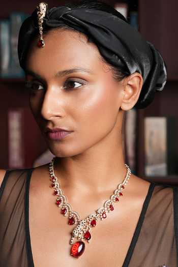 Cao Jewellery_Red Panther Sleek Pendant Necklace Set _Online_at_Aza_Fashions