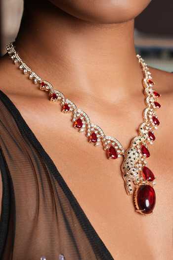 Buy_Cao Jewellery_Red Panther Sleek Pendant Necklace Set _Online_at_Aza_Fashions