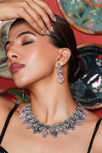 Buy_Cao Jewellery_Multi Color Crystal Embellished Necklace Set _Online_at_Aza_Fashions