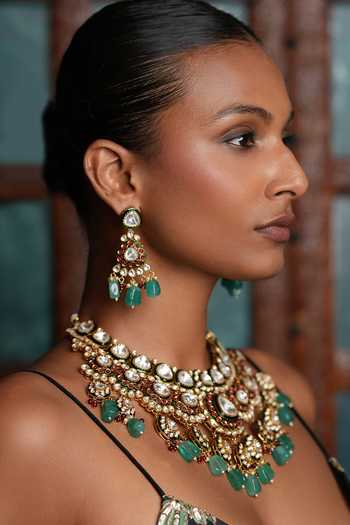 Cao Jewellery_Multi Color Kundan Polki Embellished Necklace Set _Online_at_Aza_Fashions