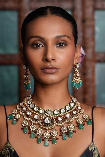Shop_Cao Jewellery_Multi Color Kundan Polki Embellished Necklace Set _at_Aza_Fashions