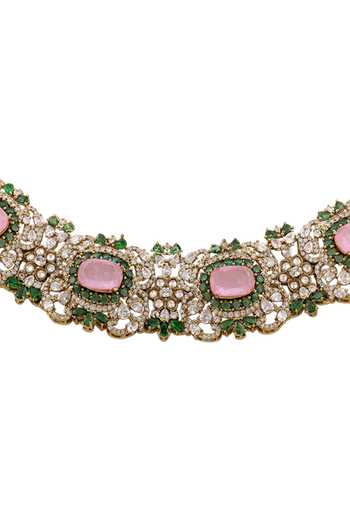 Buy_Cao Jewellery_Pink Stone Embellished Choker Set _Online_at_Aza_Fashions
