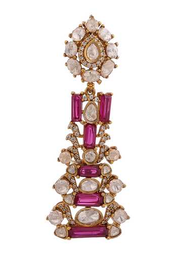 Cao Jewellery_Red Polki Embellished Baguette Necklace Set _Online_at_Aza_Fashions