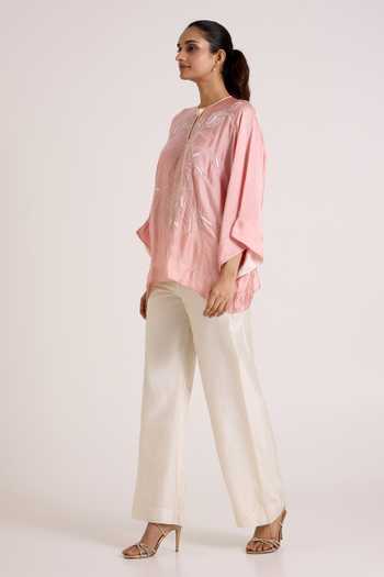 Madder Much_Pink Satin Keyhole Neck Ice Myna Jolly Good Top And Pant Set _Online_at_Aza_Fashions