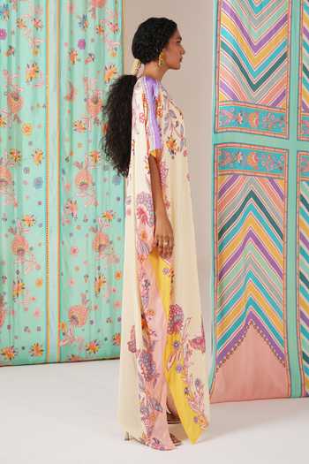 Swati Vijaivargie_Yellow Silk Ivory And Butterfly Kaftan _at_Aza_Fashions