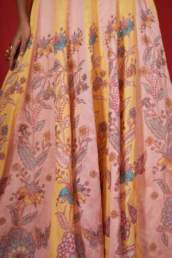 Buy_Swati Vijaivargie_Multi Color Silk, Satin, Linen Keyhole Neck Butterfly Cape Lehenga Set 