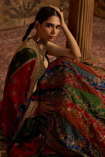 Buy_Kalista_Multicolor Silk, Viscose Sweetheart Neck Ravika Embroidered Lehenga Set _Online_at_Aza_Fashions