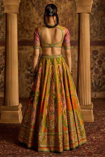 Shop_Kalista_Multi Color Silk, Net Keyhole Neck Nitara Printed Lehenga Set _at_Aza_Fashions