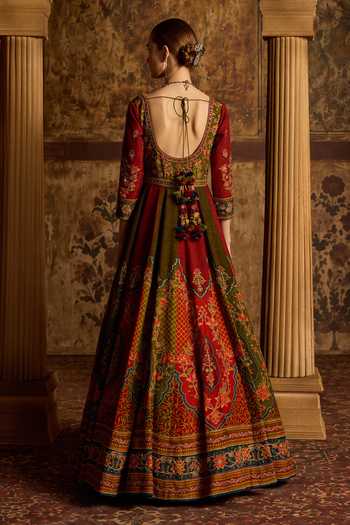 Shop_Kalista_Maroon Silk, Viscose, Net Sweetheart Shirina Floral Print Anarkali With Dupatta _at_Aza_Fashions