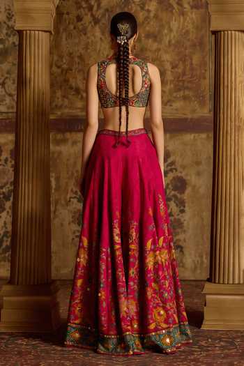 Shop_Kalista_Green Silk, Viscose, Organza Keyhole Neck Amyha Embroidered Cape Sharara Set _at_Aza_Fashions