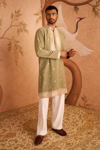 Shop_Arihant Rai Sinha_Green Silk Dori Embroidered Kurta Set _at_Aza_Fashions