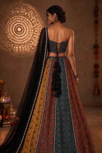 Shop_Monk & Mei By Sonia Anand_Multicolor Georgette Sweetheart Neck Aarohi Embroidered Lehenga Blouse Set _at_Aza_Fashions