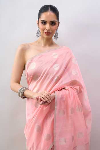Mint N Oranges_Peach Chanderi Handwoven Pure Saree With Running Blouse _Online