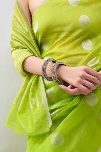 Buy_Mint N Oranges_Green Chanderi Polka Handwoven Saree With Running Blouse 