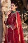 Shop_Kritika Dawar_Maroon Chanderi, Organza Beads, Pearls, Zari Dori Embroidered Kurta Pant Set _Online_at_Aza_Fashions