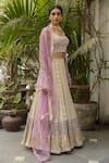 Surbhi Gupta_White Georgette Scoop Neck Printed Lehenga Set _Online_at_Aza_Fashions