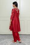 Shop_Sheetal Batra_Red Organza, Bamberg, Chanderi V Neck Angrakha Set _at_Aza_Fashions