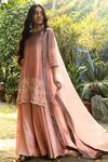Buy_Rekha Agra_Pink Organza, Chanderi, Modal Round Embroidered Kurta Set _at_Aza_Fashions