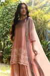 Rekha Agra_Pink Organza, Chanderi, Modal Round Embroidered Kurta Set _Online_at_Aza_Fashions