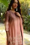 Buy_Rekha Agra_Pink Organza, Chanderi, Modal Round Embroidered Kurta Set _Online_at_Aza_Fashions