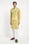 Buy_Rabani & Rakha_Yellow Kurta Crepe Bundi Dupion Pant Cotton Silk Floral Print Set _at_Aza_Fashions