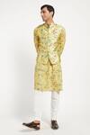 Buy_Rabani & Rakha_Yellow Kurta Crepe Bundi Dupion Pant Cotton Silk Floral Print Set _Online_at_Aza_Fashions