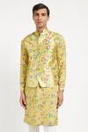 Rabani & Rakha_Yellow Kurta Crepe Bundi Dupion Pant Cotton Silk Floral Print Set _at_Aza_Fashions