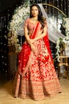 Buy_Kalighata_Red Raw Silk Embroidered Floral Sweetheart Neck Bridal Lehenga Set  _at_Aza_Fashions