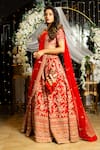 Buy_Kalighata_Red Raw Silk Embroidered Floral Sweetheart Neck Bridal Lehenga Set  _Online_at_Aza_Fashions