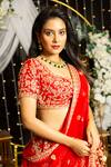 Shop_Kalighata_Red Raw Silk Embroidered Floral Sweetheart Neck Bridal Lehenga Set  _at_Aza_Fashions