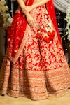 Shop_Kalighata_Red Raw Silk Embroidered Floral Sweetheart Neck Bridal Lehenga Set  _Online_at_Aza_Fashions