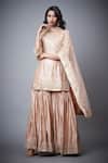 RI.Ritu Kumar Beige Dupatta Polyester Net, Gharara Satin, Kurta Embroidered Set Online at Aza Fashions RI.Ritu Kumar_Beige Dupatta Polyester Net, Gharara Satin, Kurta Embroidered Set _Online_at_Aza_Fashions