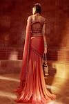 Shop_Tarun Tahiliani_Orange Saree- Shot Chiffon Embroidered Resham High Neck Pre-draped Set _at_Aza_Fashions