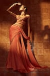 Buy_Tarun Tahiliani_Orange Saree- Shot Chiffon Embroidered Resham High Neck Pre-draped Set _at_Aza_Fashions