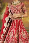 Pallavi Poddar_Red Silk, Tulle Embroidery, Applique Sweetheart New Tokyo Bridal Lehenga Set _Online_at_Aza_Fashions