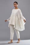 Shop_Kora_Off White Cotton Mirrors Round Neck Embroidered Top And Pant Set _Online_at_Aza_Fashions