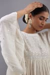 Kora_Off White Cotton Mirrors Round Neck Embroidered Top And Pant Set _at_Aza_Fashions