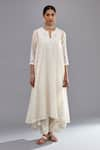 KORA_Off White Kurta And Dupatta  Cotton & Mirror Straight Pant Set  _Online_at_Aza_Fashions